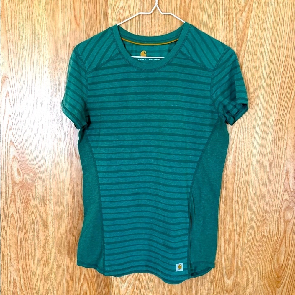 Carhartt Force Green Striped Activewear Crew Tee Top